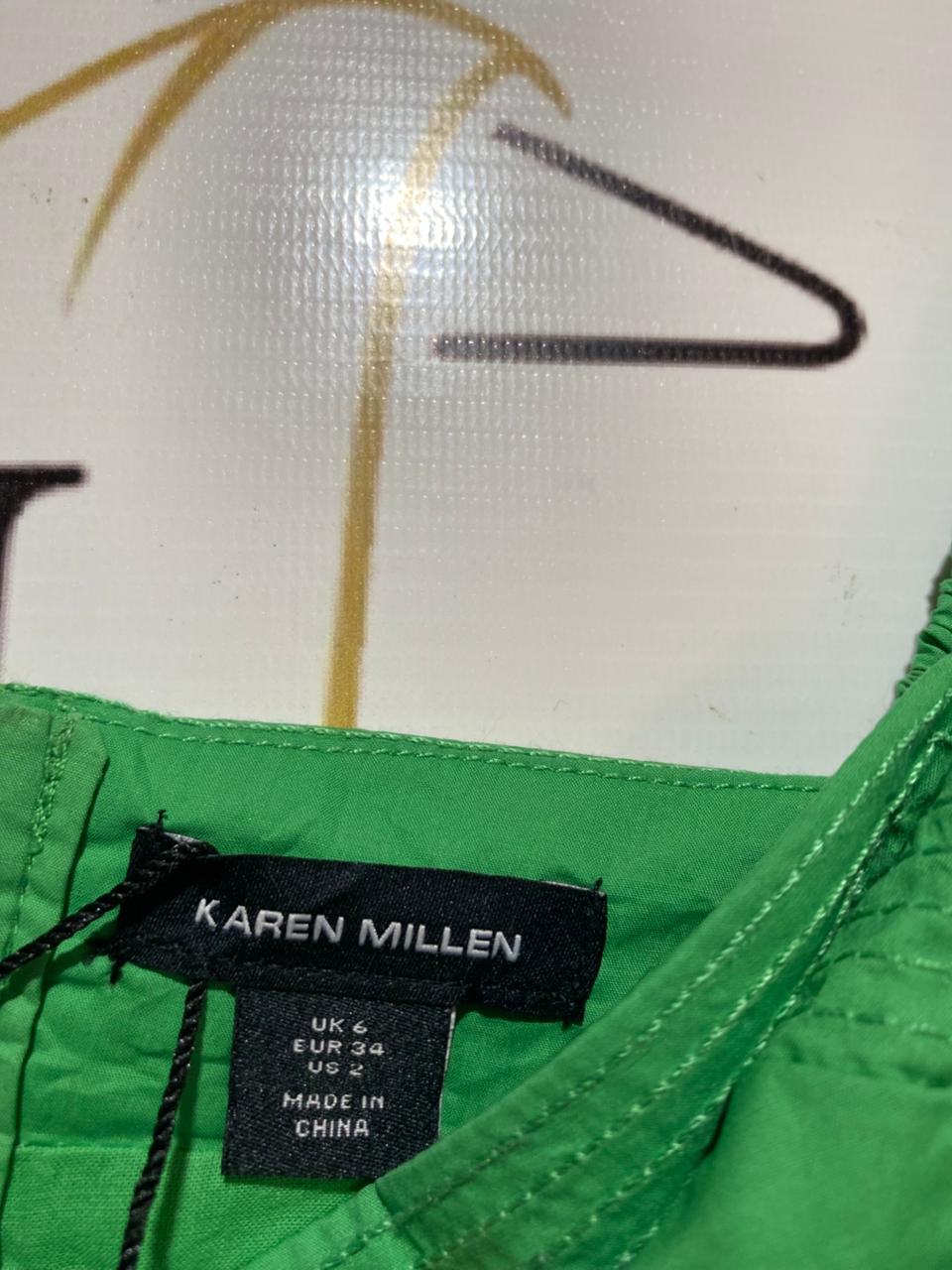 KAREN MILLEN |S| BUST 14| B8| BRIGHT GREEN PUFF SLEEVE CORSET STYLE BLOUSE