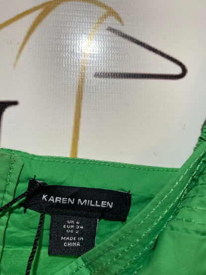 KAREN MILLEN |S| BUST 14| B8| BRIGHT GREEN PUFF SLEEVE CORSET STYLE BLOUSE