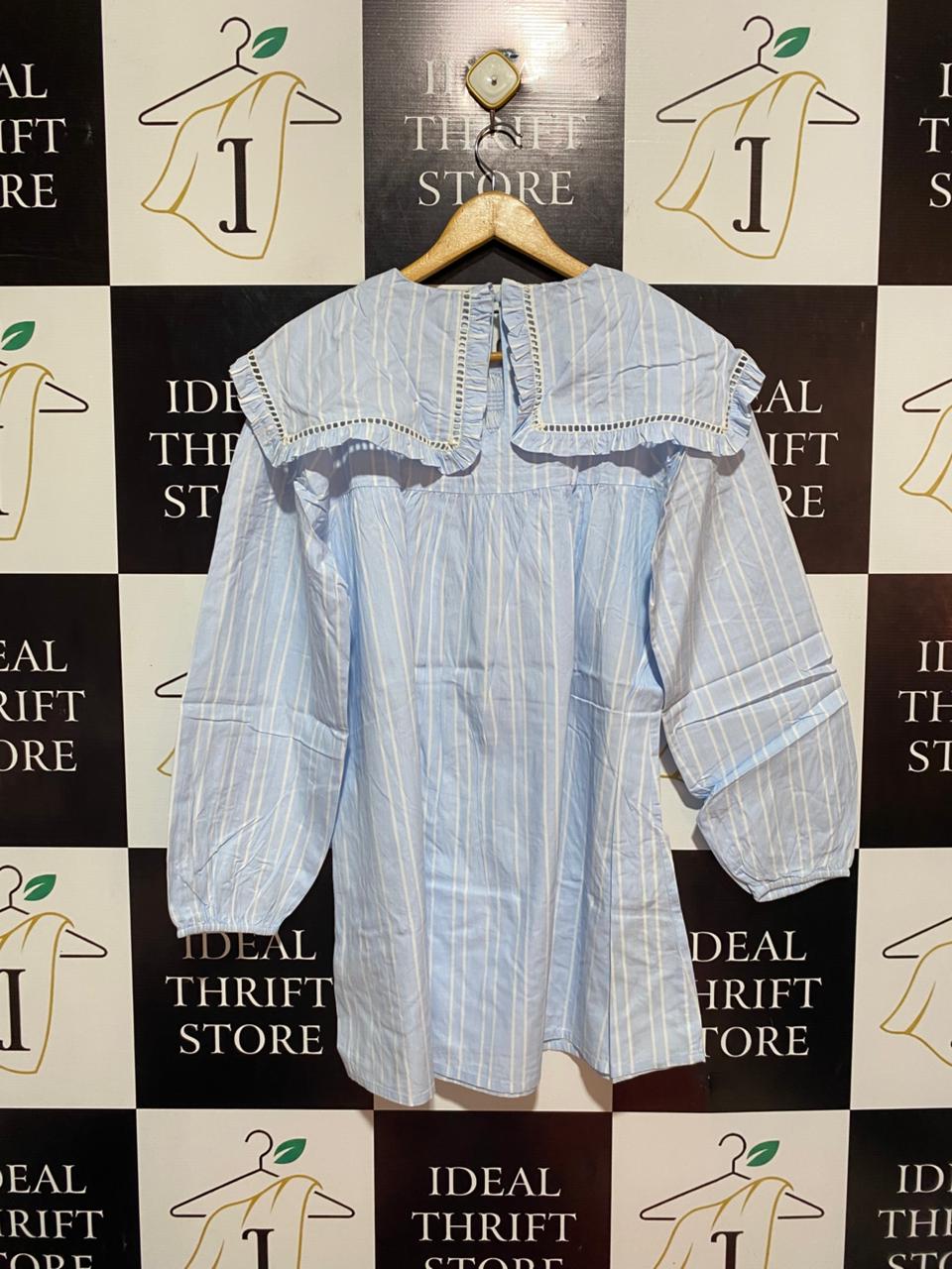 NEON ROSE |S| BUST 18| B8| PALE BLUE STRIPED OVERSIZED PETER PAN COLLAR BLOUSE