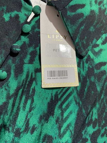 LIPSY |M| BUST 19| B8| GREEN & BLACK ABSTRACT PRINT BUTTON-FRONT MINI DRESS