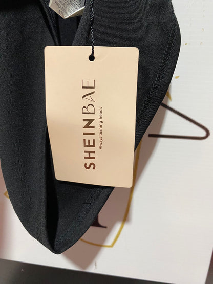 SHEIN CURVE |XL| BUST 17| B8| BLACK ASYMMETRICAL DRAPED RUCHED MIDI DRESS