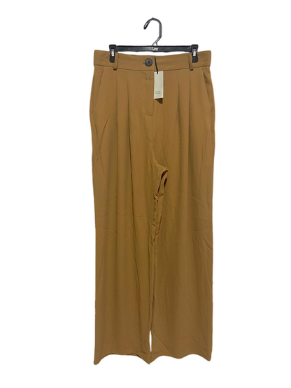 RIVER ISLAND |L| WAOST 32| B9| HIGH-WAISTED OCHRE WIDE-LEG PLEATED TROUSERS