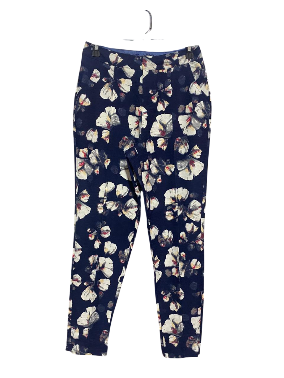 MISSGUIDED |M| WAIST 28| B9| HIGH-WAISTED NAVY BLUE FLORAL TAILORED TROUSERS
