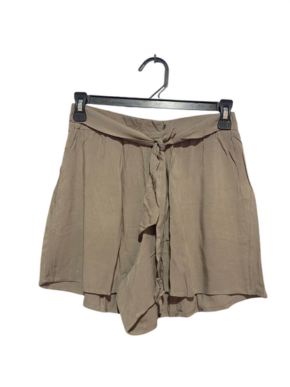 PRIMARK CARES |S| WAIST 26| B9| HIGH-WAISTED TAUPE SHORTS WITH TIE-BELT DETAIL