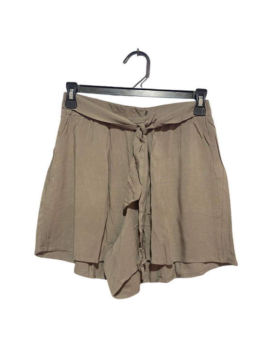 PRIMARK CARES |S| WAIST 26| B9| HIGH-WAISTED TAUPE SHORTS WITH TIE-BELT DETAIL