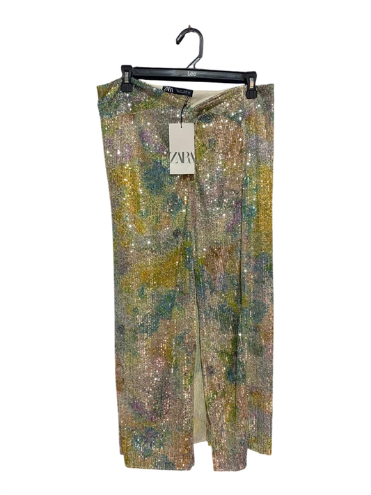 ZARA |L| WAIST 32| B9| NEW WITH TAGS MULTICOLOR SEQUIN MIDI SKIRT