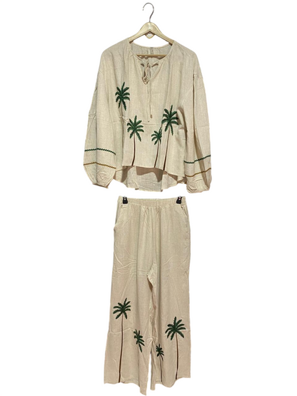 Y TWO |M/L| B9| PREMIUM LINEN-LOOK TROPICAL EMBROIDERED CO-ORD SET