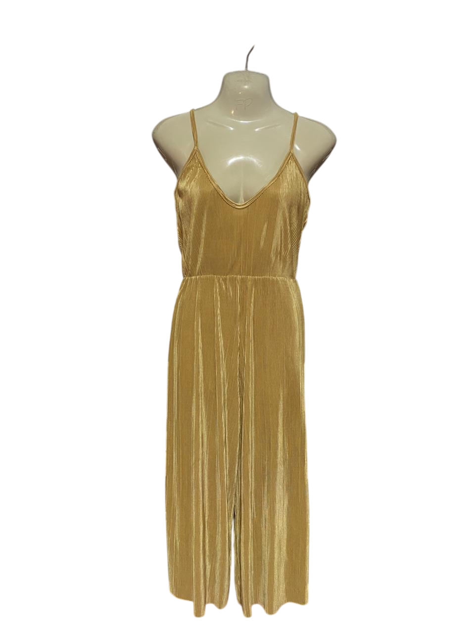 MISSGUIDED |M| BUST 16| B9| GLAMOROUS GOLD METALLIC PLISSÉ PLEATED JUMPSUIT