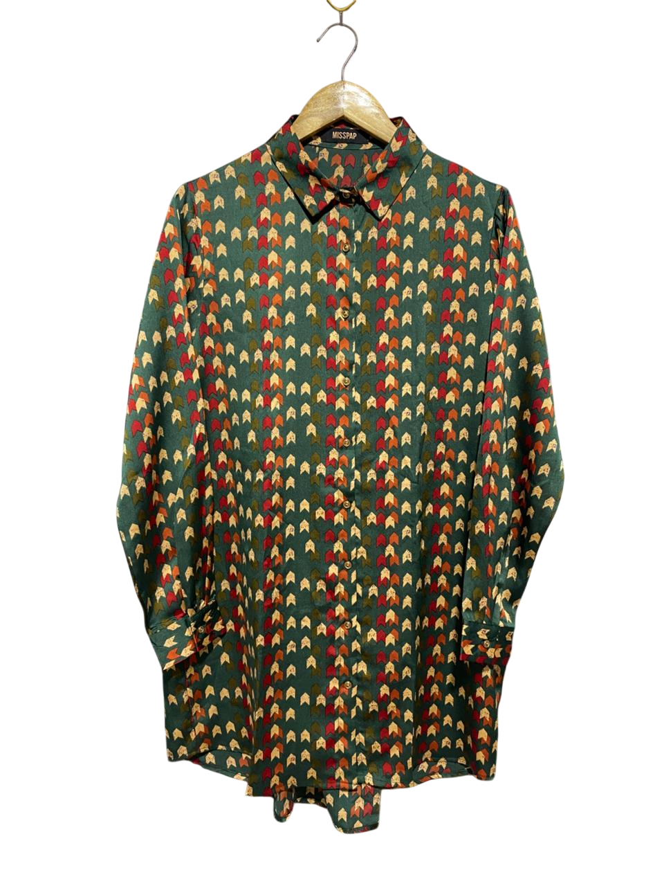MISSPAP |L| BUST 22| B9| EMERALD GREEN GEOMETRIC PRINT OVERSIZED SHIRT DRESS