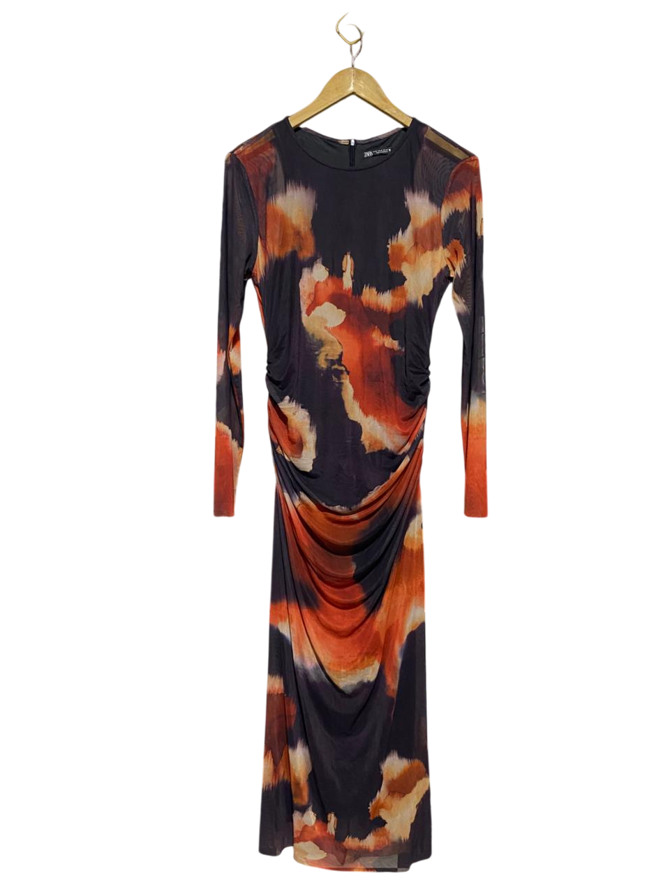 ZARA |XL| BUST 17| B9| TRAFALUC COLLECTION ABSTRACT PRINT RUCHED MIDI DRESS