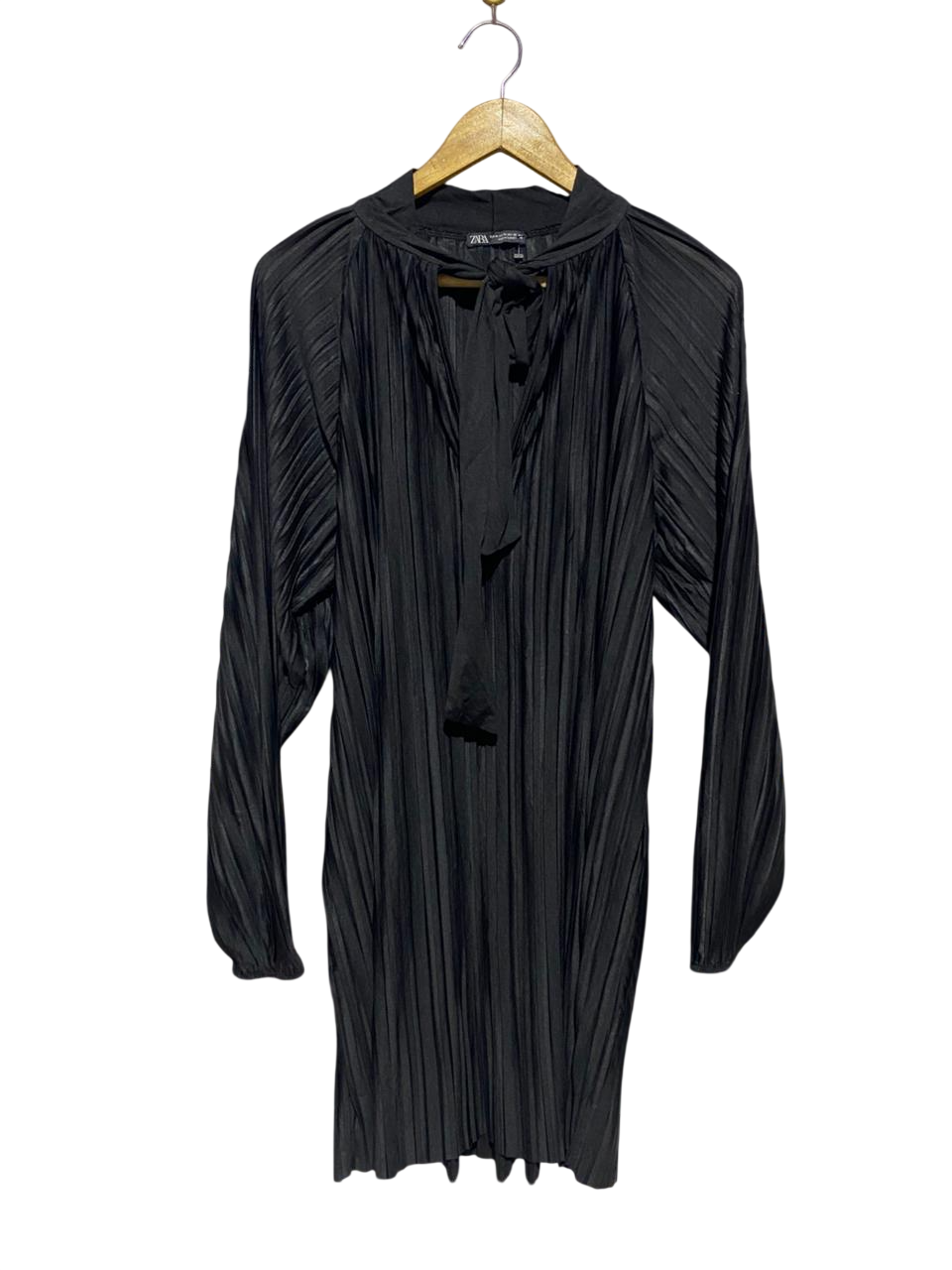ZARA |M| BUST 22| B9| PREMIUM BLACK PLEATED TIE-NECK MINI DRESS