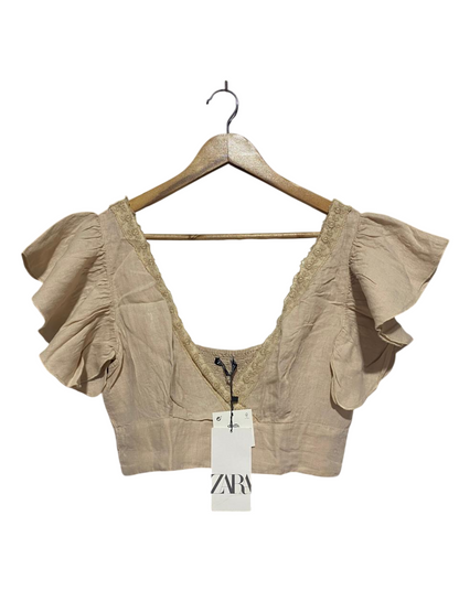 ZARA |M| BUST 17| B9| RUFFLED CROPPED TOP WITH EMBROIDERED TRIM