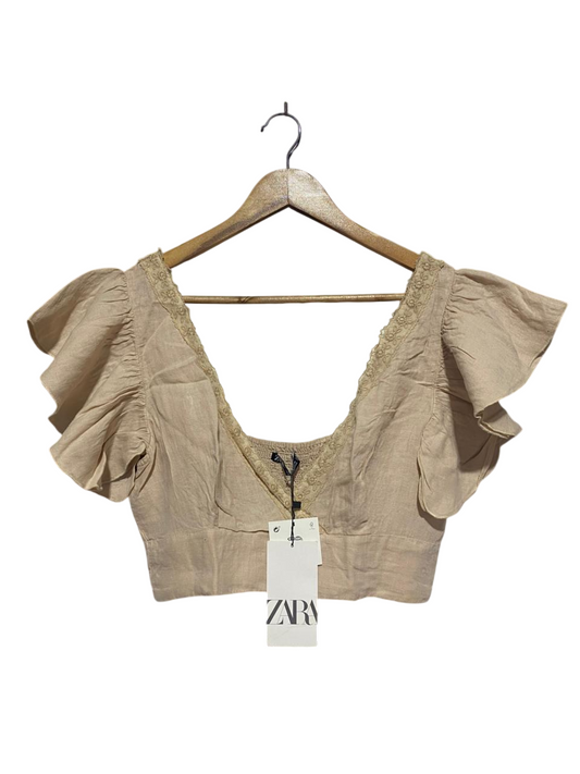 ZARA |M| BUST 17| B9| RUFFLED CROPPED TOP WITH EMBROIDERED TRIM