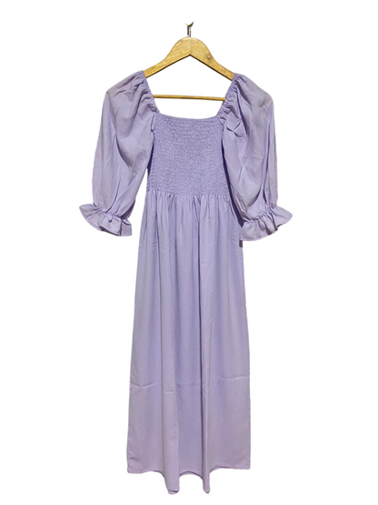 |XS| BUST 11| B9| LAVENDER SMOCKED SQUARE NECK MAXI DRESS WITH PUFF SLEEVES