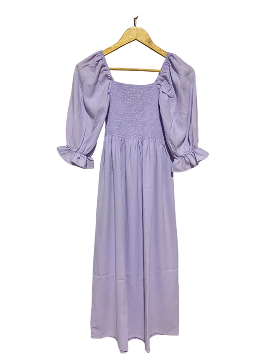 |XS| BUST 11| B9| LAVENDER SMOCKED SQUARE NECK MAXI DRESS WITH PUFF SLEEVES