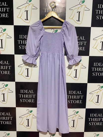 |XS| BUST 11| B9| LAVENDER SMOCKED SQUARE NECK MAXI DRESS WITH PUFF SLEEVES
