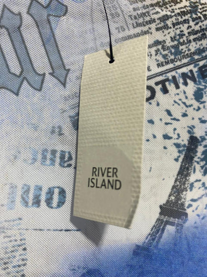 RIVER ISLAND |S| BUST 15| B9| NEWSPAPER PRINT MESH LONG SLEEVE TOP