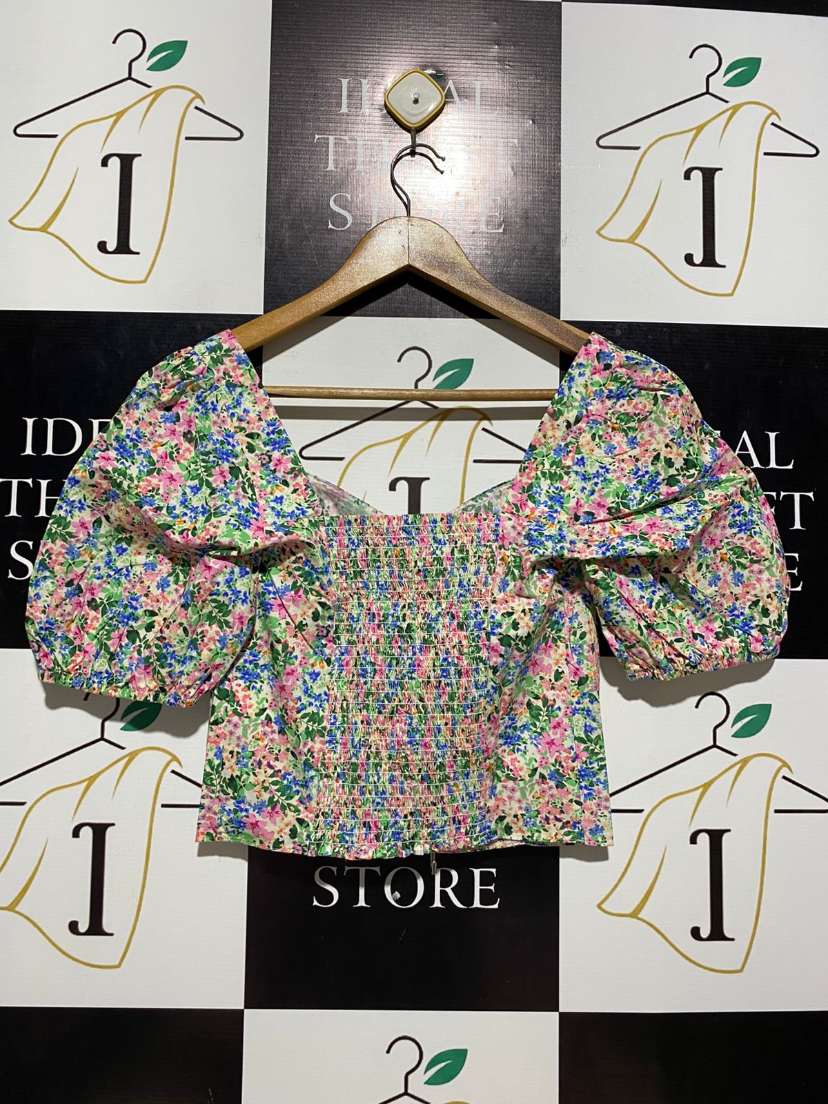 PRIMARK |S| BUST 14| B9| DITSY FLORAL PUFF SLEEVE SQUARE NECK CROP TOP