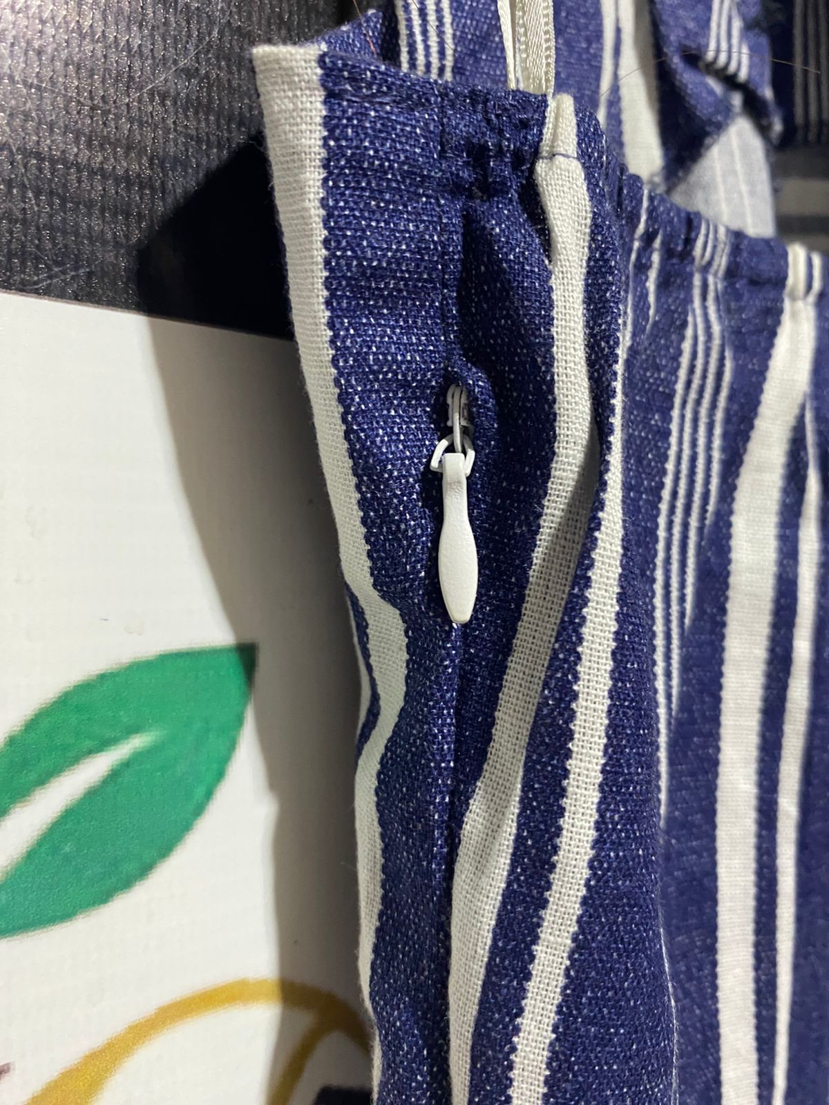 SELECT |L| BUST 19| B9| BLUE AND WHITE VERTICAL STRIPED LINEN-BLEND PINAFORE DRESS