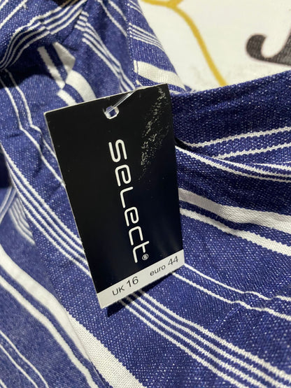 SELECT |L| BUST 19| B9| BLUE AND WHITE VERTICAL STRIPED LINEN-BLEND PINAFORE DRESS