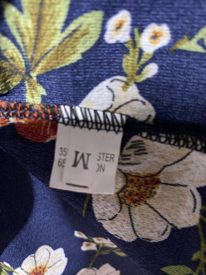 |M| BUST 20| B9| ELEGANT NAVY BLUE FLORAL PRINT WAIST-TIE BLOUSE