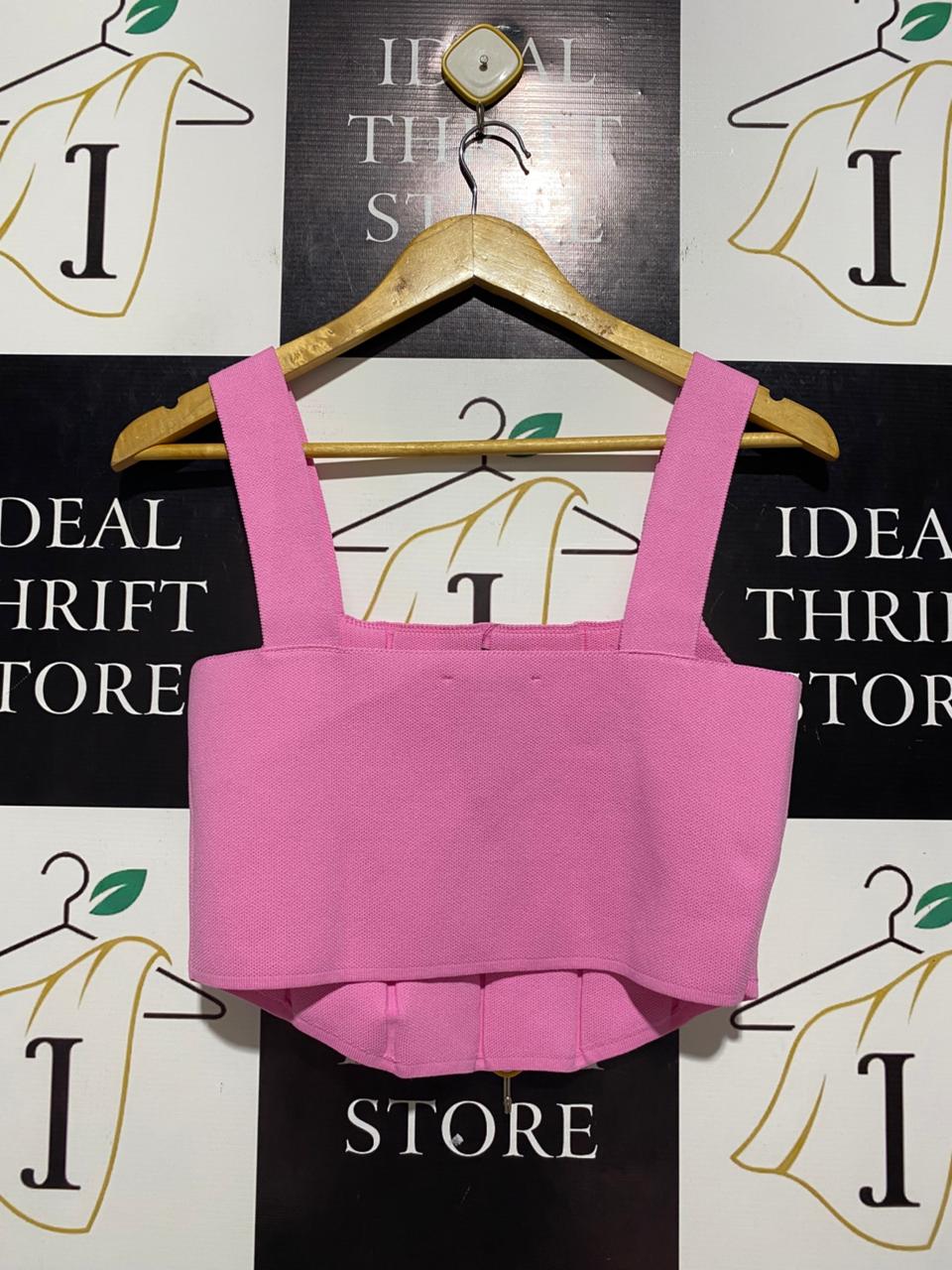 PRIMARK |L|  BUST 16| B9| CHIC CANDY PINK KNITTED CORSET CROP TOP
