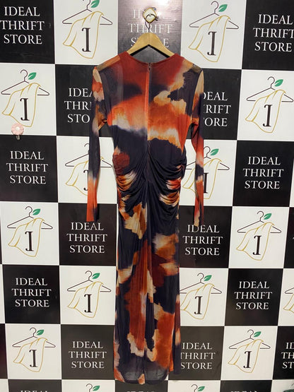 ZARA |XL| BUST 17| B9| TRAFALUC COLLECTION ABSTRACT PRINT RUCHED MIDI DRESS