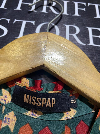 MISSPAP |L| BUST 22| B9| EMERALD GREEN GEOMETRIC PRINT OVERSIZED SHIRT DRESS