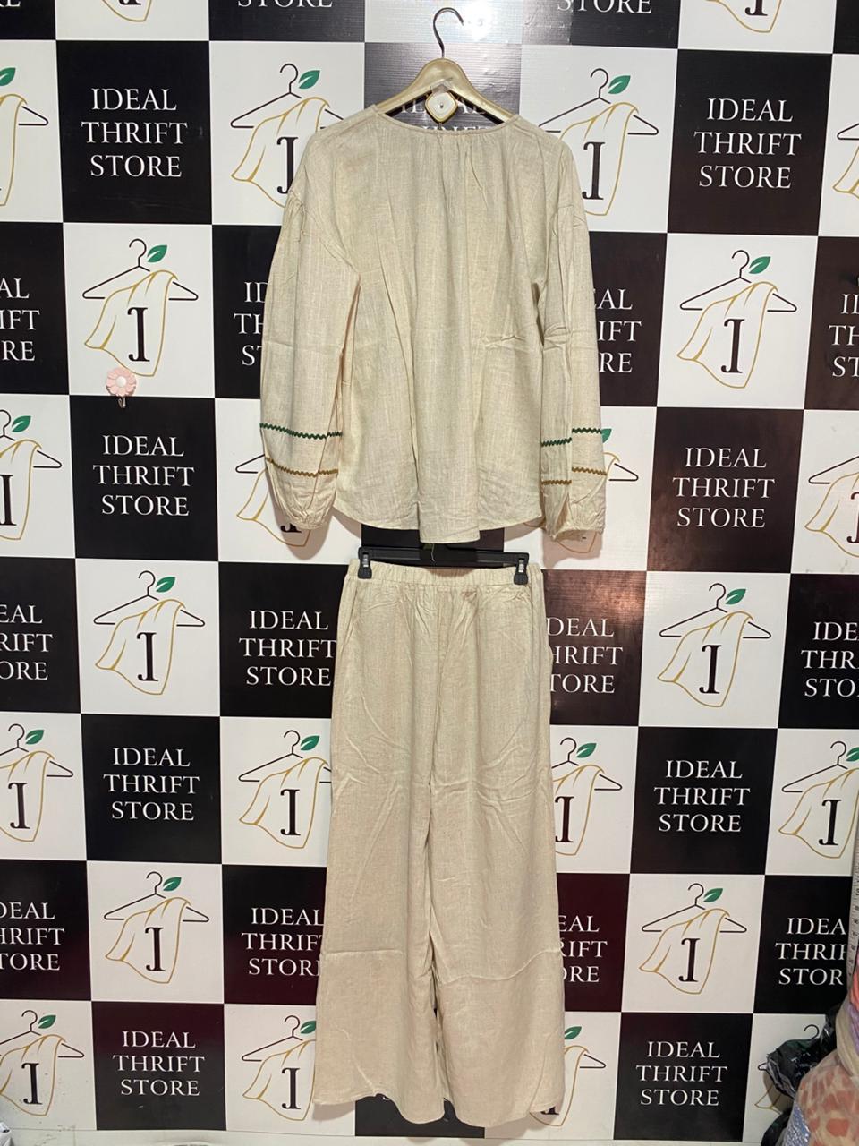 Y TWO |M/L| B9| PREMIUM LINEN-LOOK TROPICAL EMBROIDERED CO-ORD SET