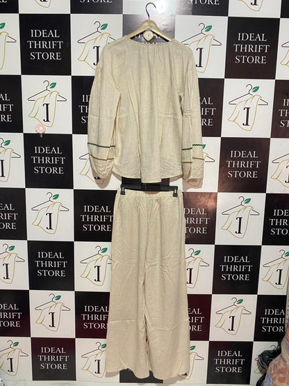 Y TWO |M/L| B9| PREMIUM LINEN-LOOK TROPICAL EMBROIDERED CO-ORD SET
