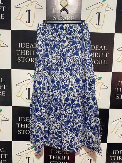 FEATHER & BONE |M| WAIST 28| B9| BLUE AND WHITE FLORAL TIERED MAXI SKIRT