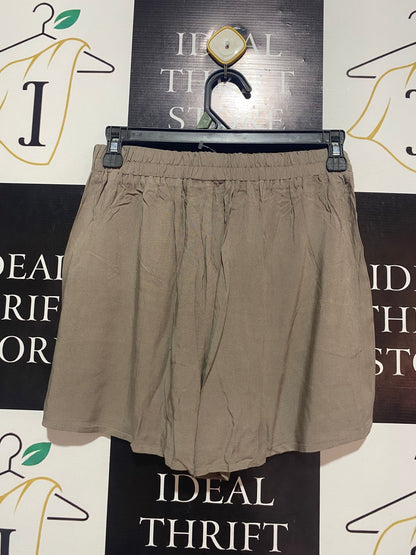PRIMARK CARES |S| WAIST 26| B9| HIGH-WAISTED TAUPE SHORTS WITH TIE-BELT DETAIL