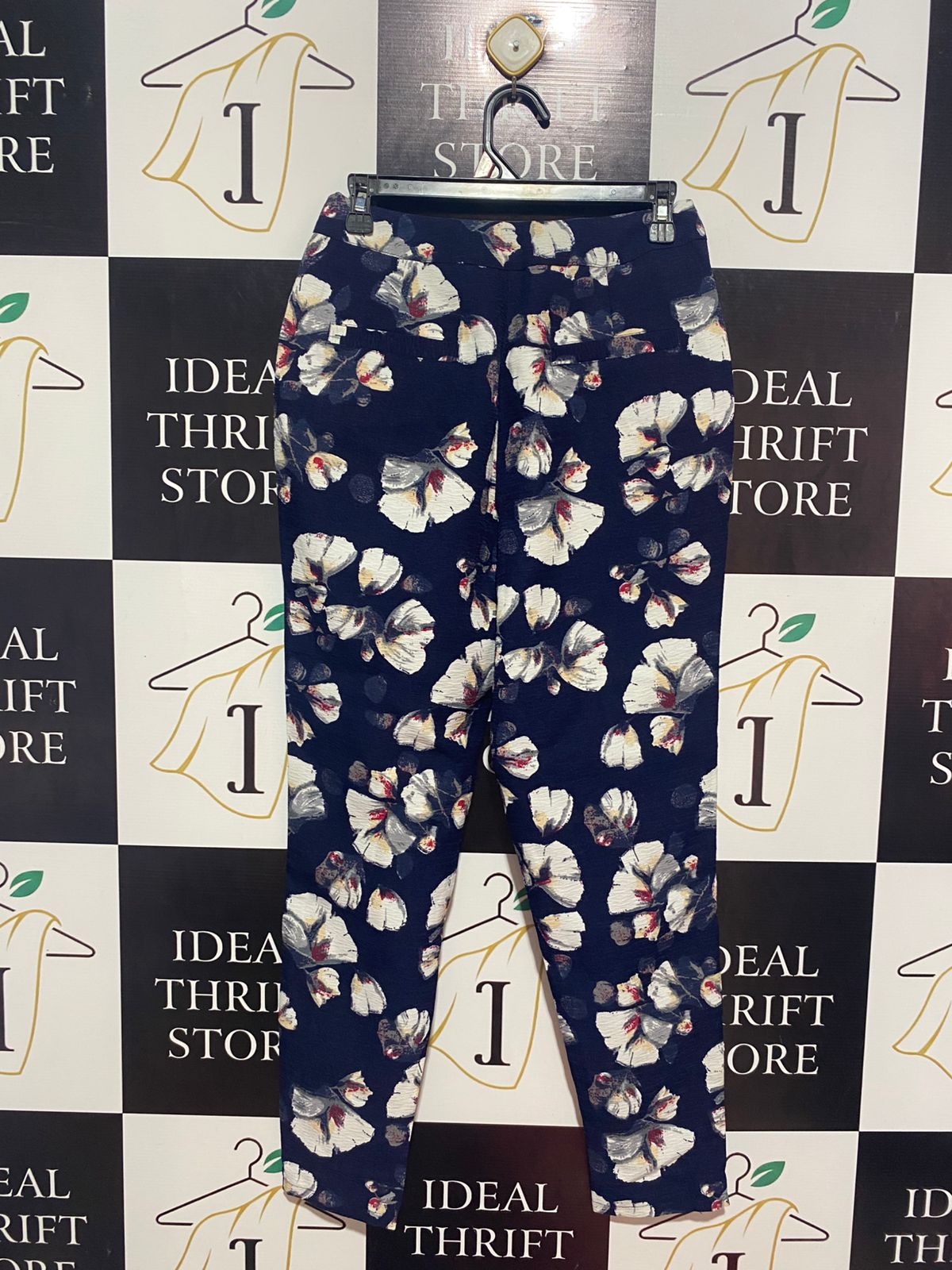 MISSGUIDED |M| WAIST 28| B9| HIGH-WAISTED NAVY BLUE FLORAL TAILORED TROUSERS