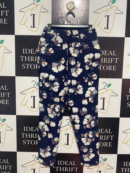 MISSGUIDED |M| WAIST 28| B9| HIGH-WAISTED NAVY BLUE FLORAL TAILORED TROUSERS