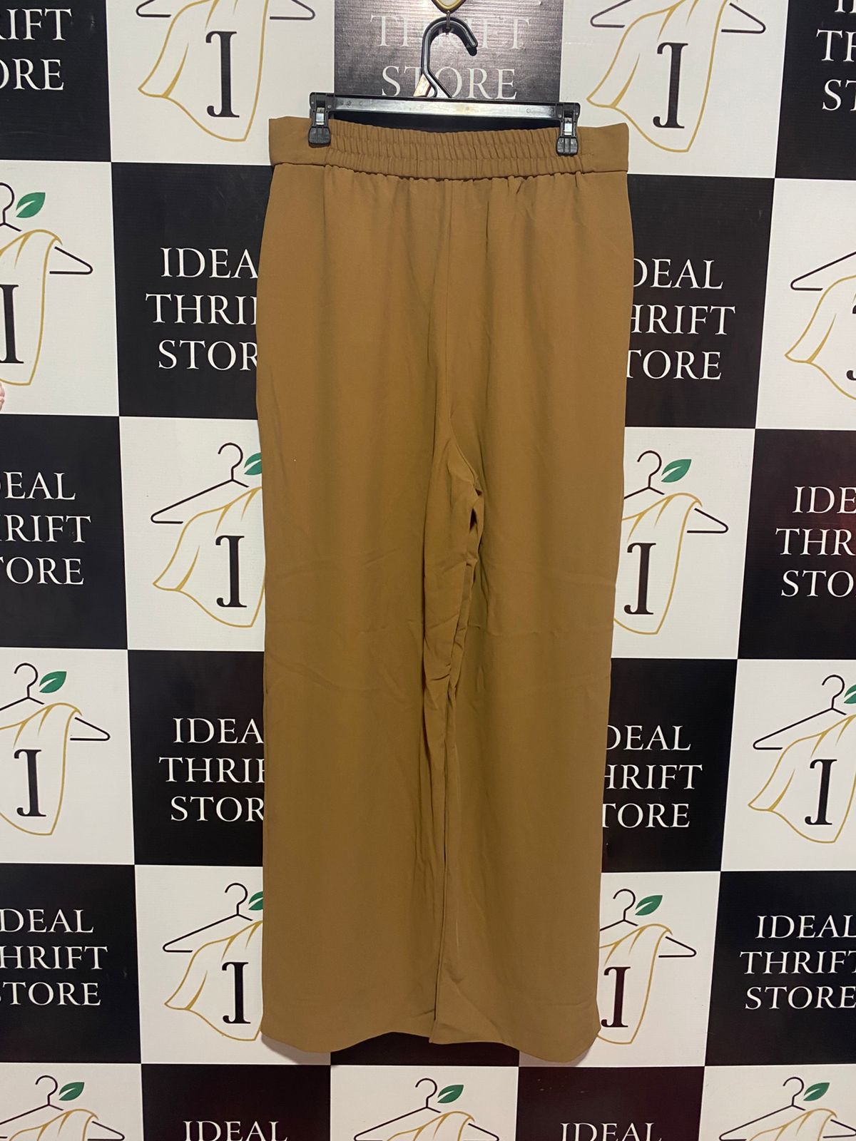 RIVER ISLAND |L| WAOST 32| B9| HIGH-WAISTED OCHRE WIDE-LEG PLEATED TROUSERS