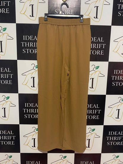 RIVER ISLAND |L| WAOST 32| B9| HIGH-WAISTED OCHRE WIDE-LEG PLEATED TROUSERS