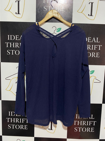 NEXT |L| WAIST 18| B9| NAVY BLUE LONG SLEEVE CROSS-BACK DETAIL TOP