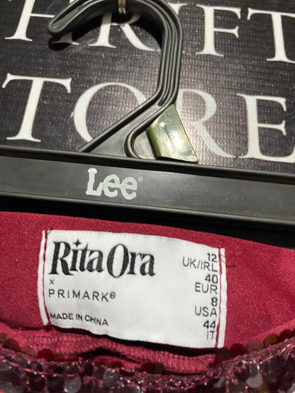PRIMARK |L| WAIST 30| B9| LUXURY BURGUNDY SEQUIN HIGH-WAISTED WIDE-LEG PARTY TROUSERS