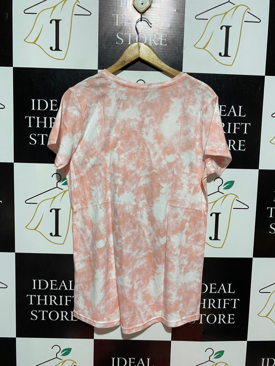 DREAM |M| BUST 21| B8| PREMIUM PEACH AND WHITE TIE-DYE CASUAL COTTON T-SHIRT