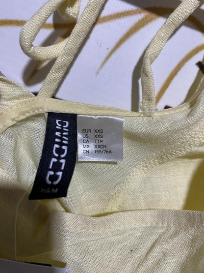 H&M |S| BUST 14| B8| LINEN BLEND PUFF SLEEVE TIE-BACK TOP IN LEMON YELLOW