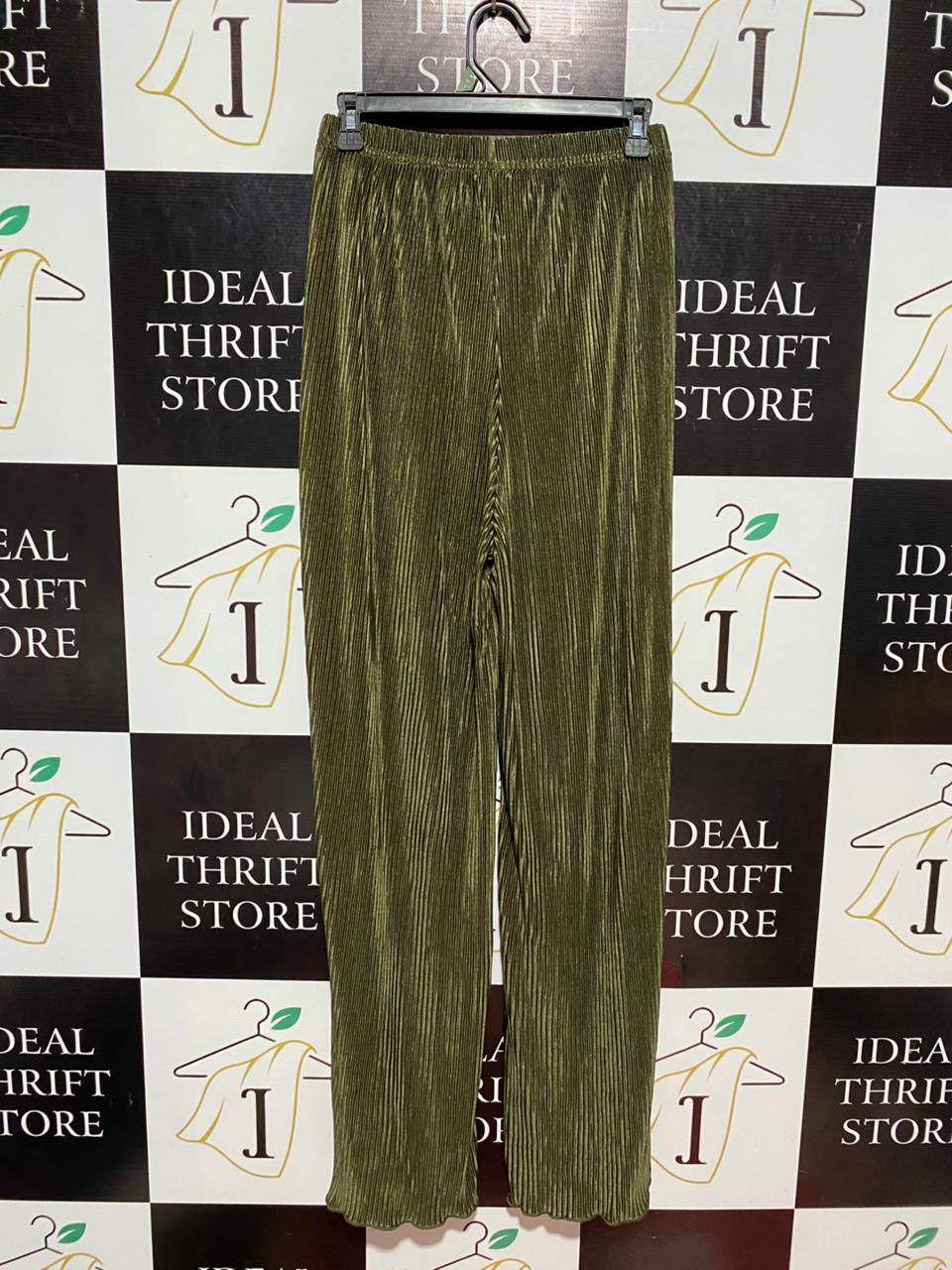 |M| WAIST 26| B8| PREMIUM OLIVE GREEN PLEATED WIDE-LEG TROUSERS