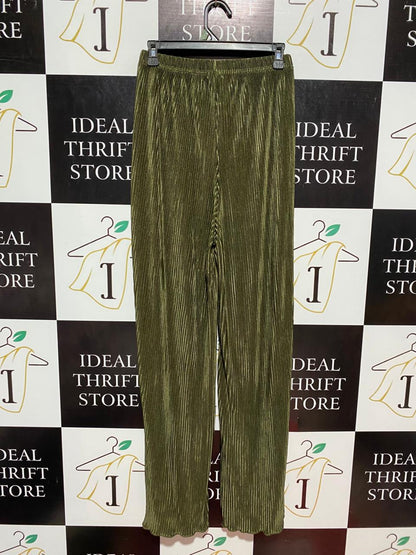 |M| WAIST 26| B8| PREMIUM OLIVE GREEN PLEATED WIDE-LEG TROUSERS