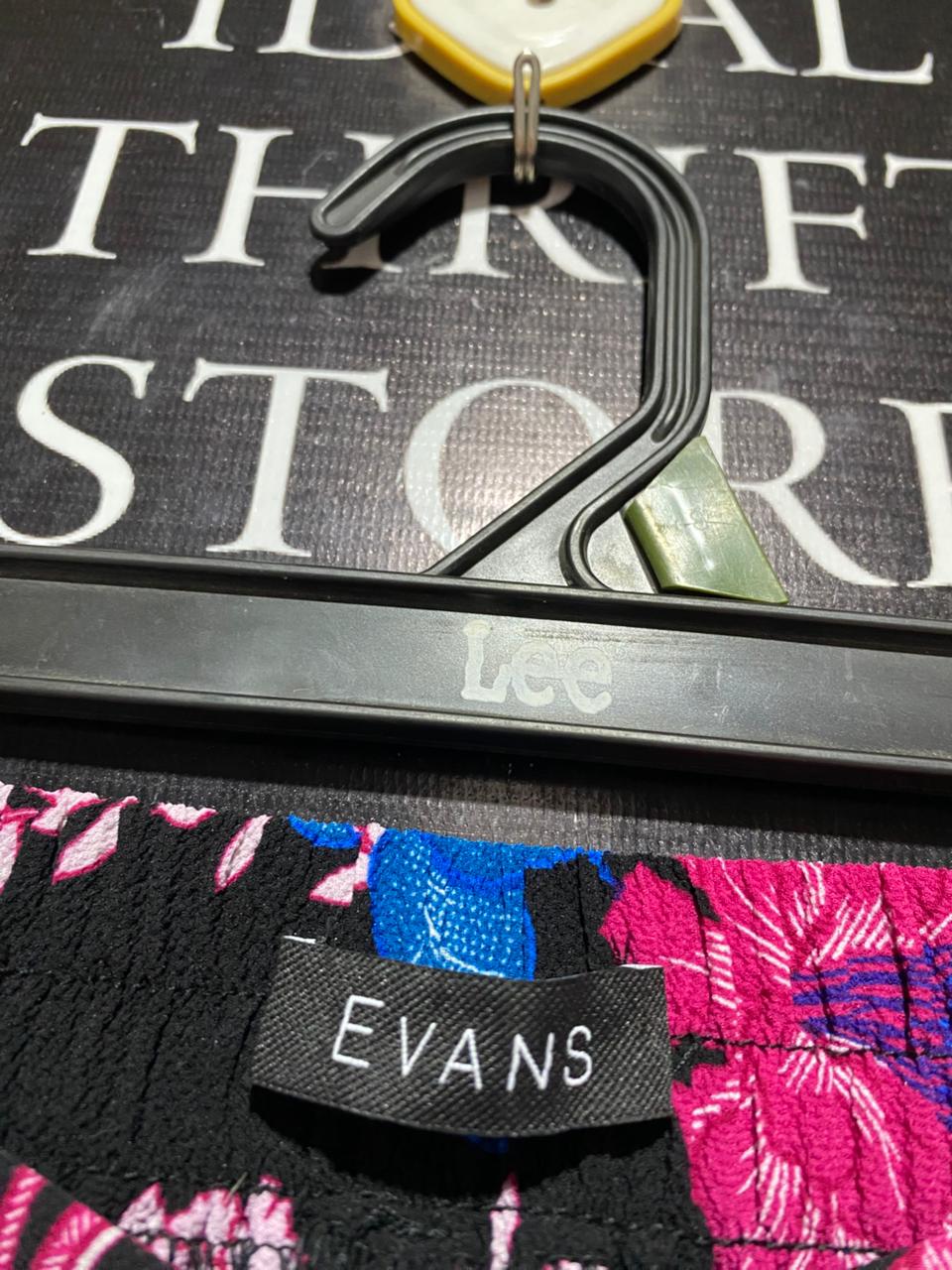 EVANS |XXL| WAIST 44| B8| VIBRANT FLORAL PRINT WIDE-LEG TROUSERS - BLACK WITH PINK & BLUE ACCENTS