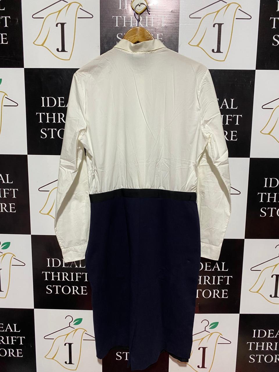 POUL SMITH |L| BUST 20| B8| WOMEN'S CONTRAST PANEL SHIRT DRESS - NAVY & WHITE