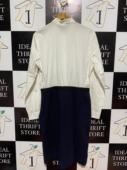 POUL SMITH |L| BUST 20| B8| WOMEN'S CONTRAST PANEL SHIRT DRESS - NAVY & WHITE