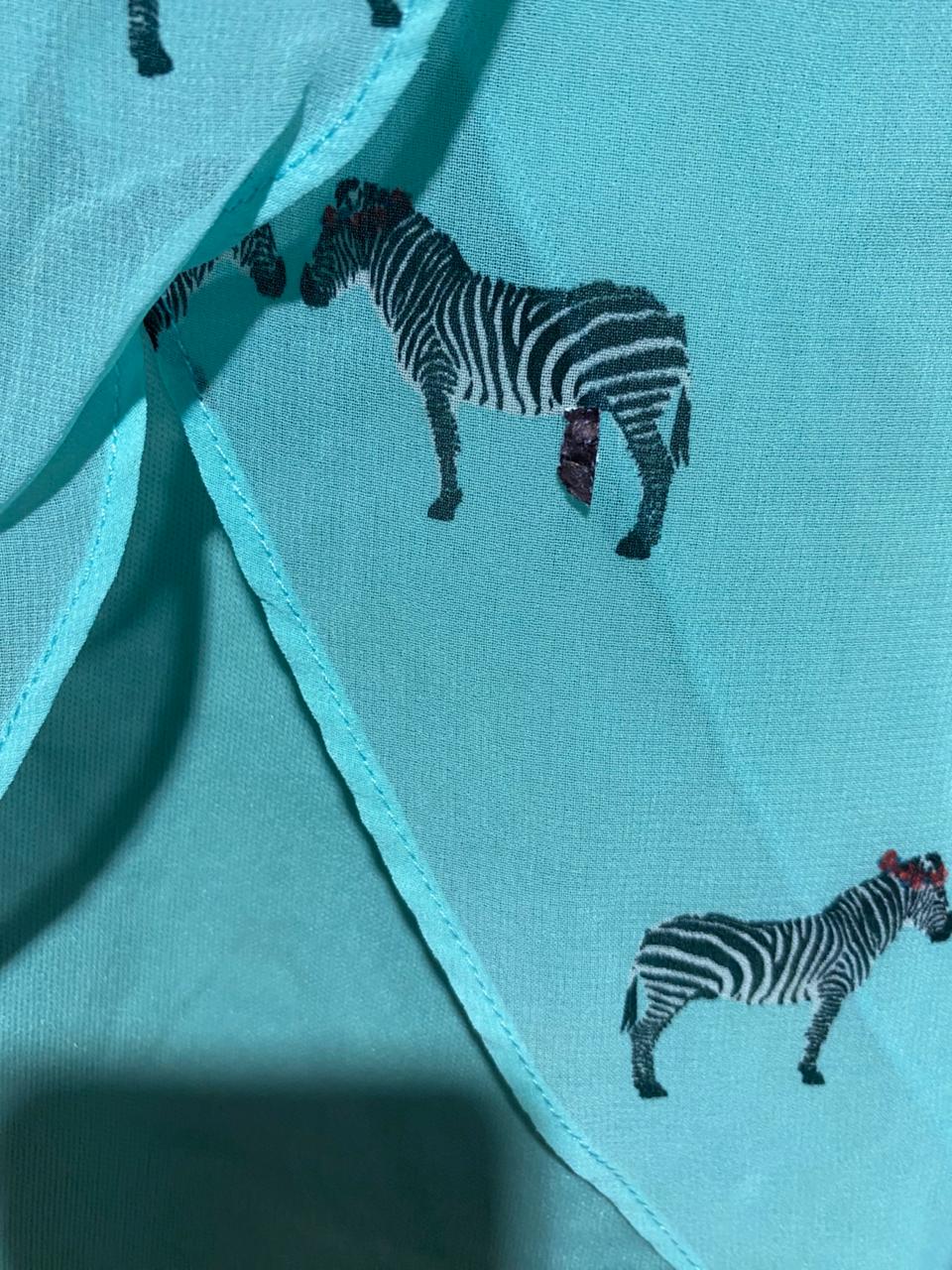 SUGARHILL |L| BUST 21| B8| BRIGHT AQUA ZEBRA PRINT SHEER BLOUSE
