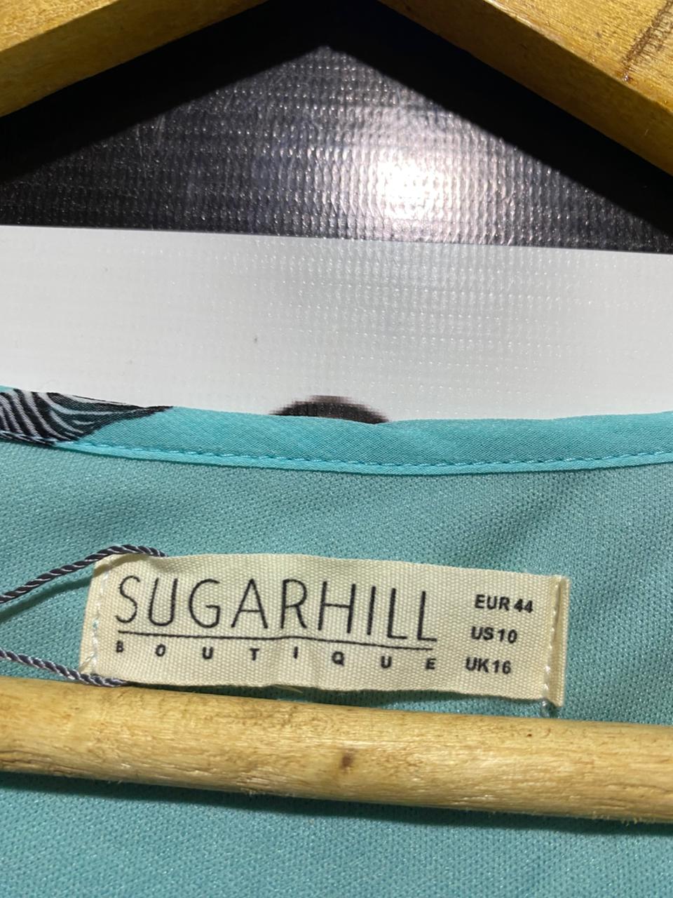 SUGARHILL |L| BUST 21| B8| BRIGHT AQUA ZEBRA PRINT SHEER BLOUSE