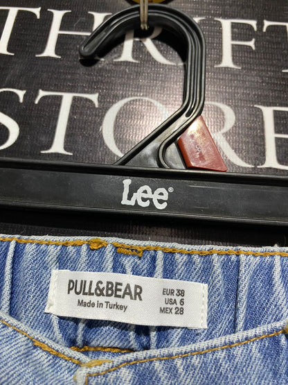 PULL & BEAR |M| WAIST 28| B8| WOMEN'S HIGH-WAISTED MOM FIT DENIM SHORTS - LIGHT WASH