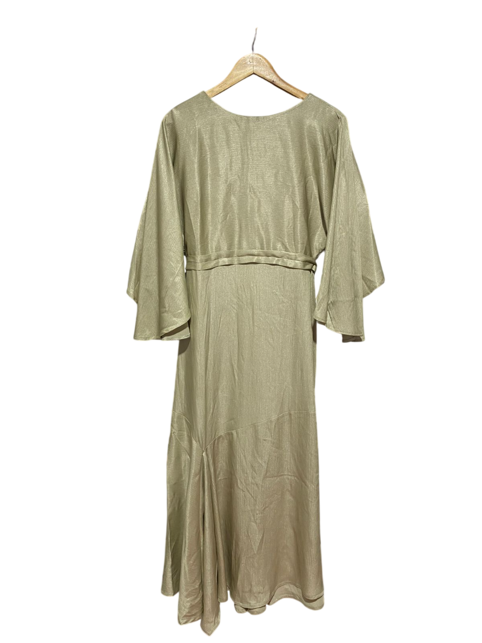 |L| BUST FREE | B9| ELEGANT SAGE GREEN METALLIC SHIMMER MAXI DRESS WITH BELL SLEEVES