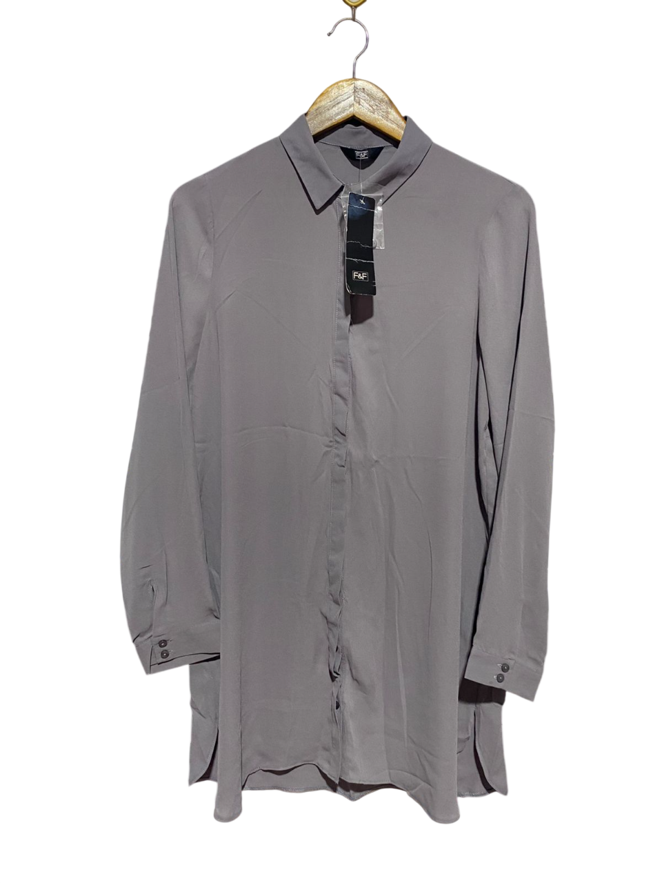 F&F |M| BUST 20| B9| GREY LONG-LINE BUTTON-DOWN COLLARED SHIRT TUNIC